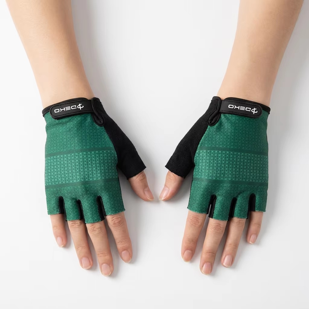 DC24 Womens Cycling Gloves Half Finger Padded Palm Green D2 - Image 1