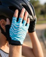 Women Cycling Gloves Half Finger Padded Palm Cyan D5 - Image 6